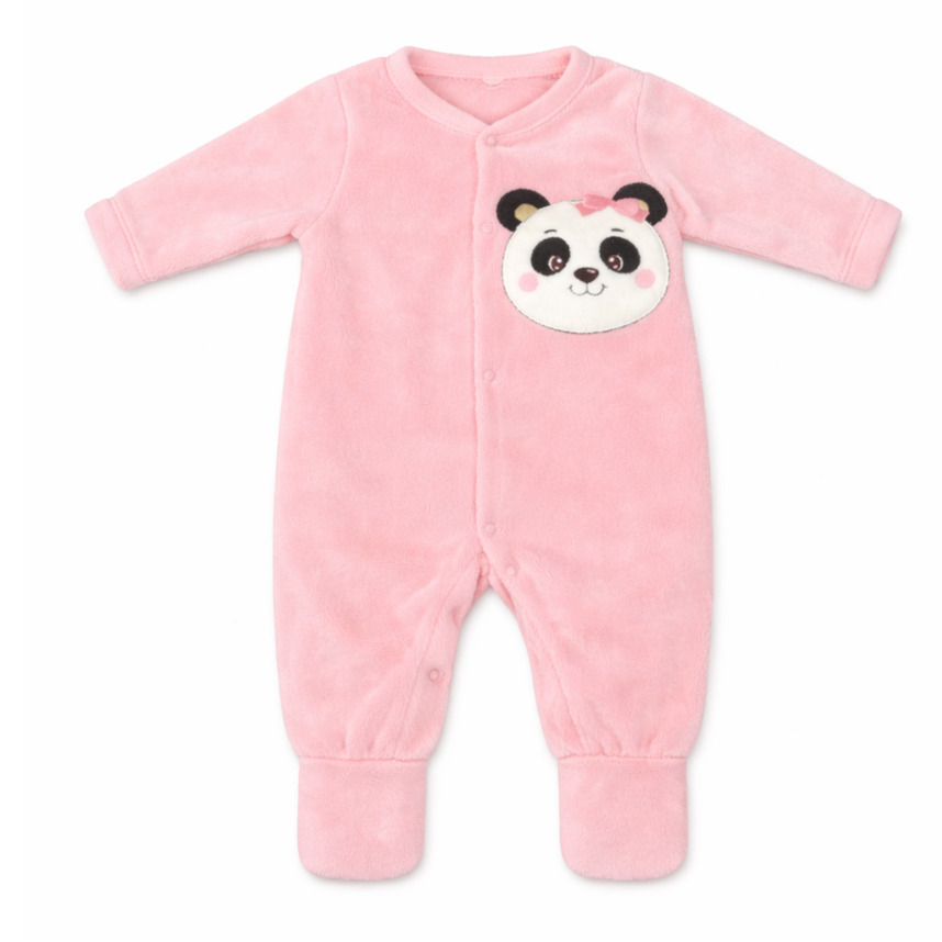 Macacão Longo Bebê Day By Day Fleece Bordado Panda