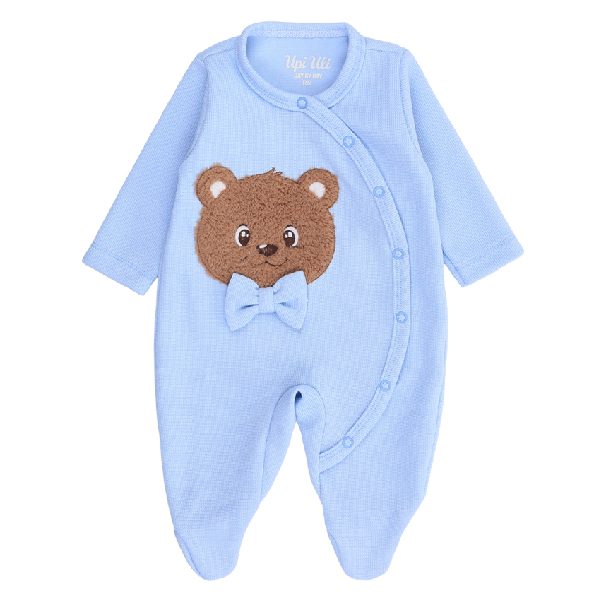 Macacão Longo Bebê Day By Day Suedine Bordado Urso Gravata