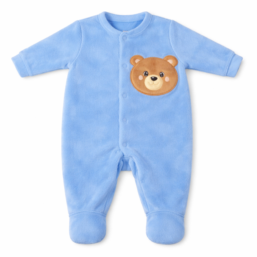 Macacão Longo Bebê Day By Day Fleece Bordado Urso