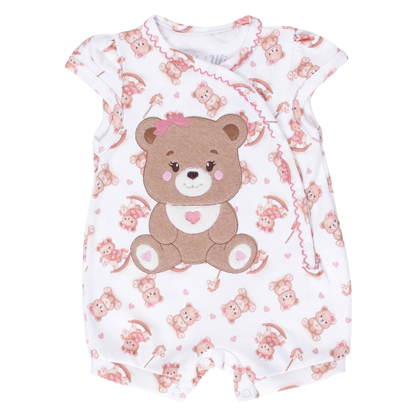 Macacão Curto Bebê Day By Day Bordado E Estampa Ursa