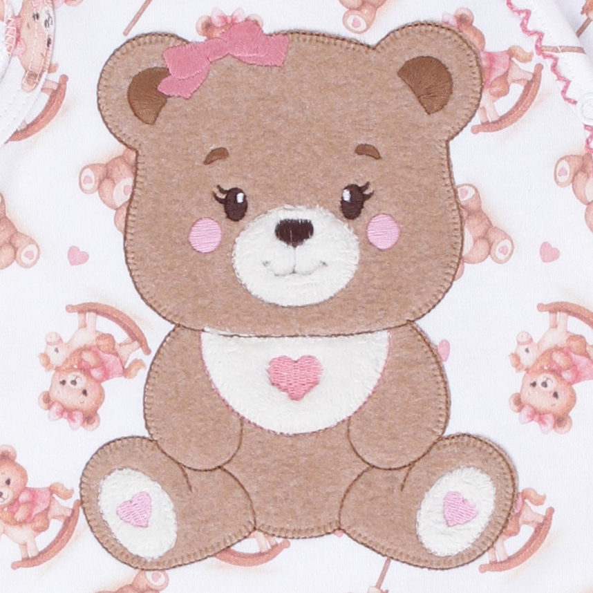 Macacão Curto Bebê Day By Day Bordado E Estampa Ursa