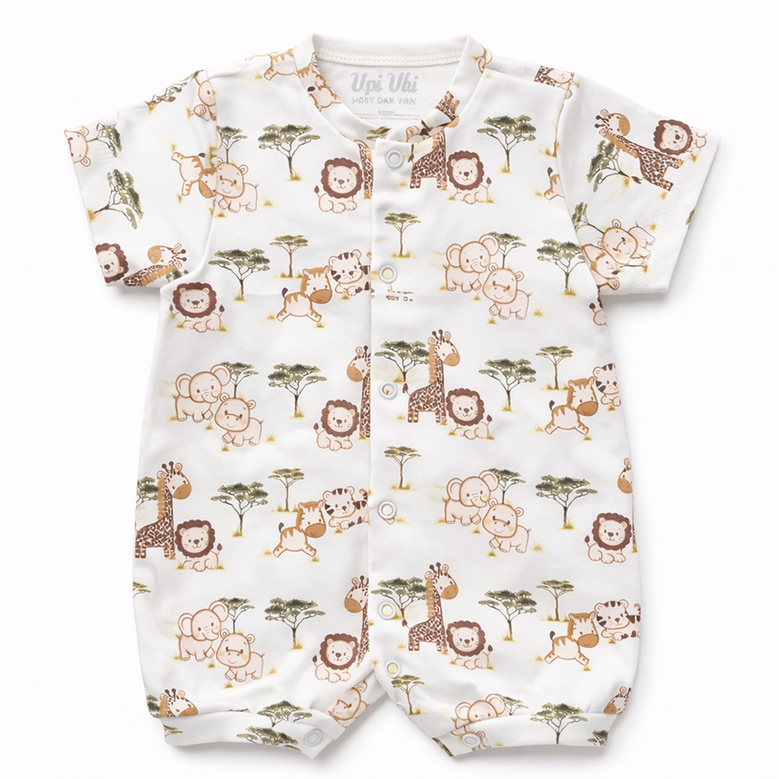 Macacão Curto Bebê Day By Day Estampa Safari