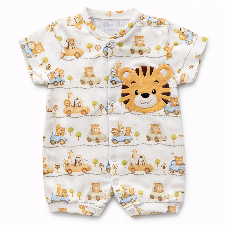 Macacão Curto Bebê Day By Day Suedine Bordado Tigre