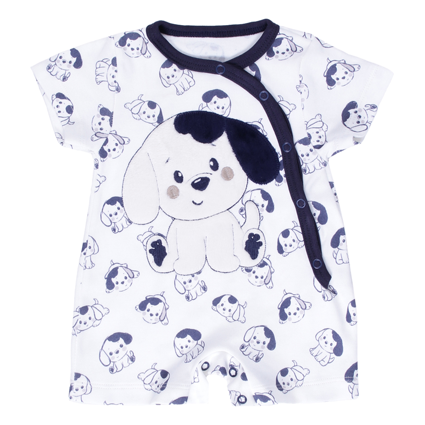 Macacão Curto Bebê Day By Day Suedine Bordado Cachorro