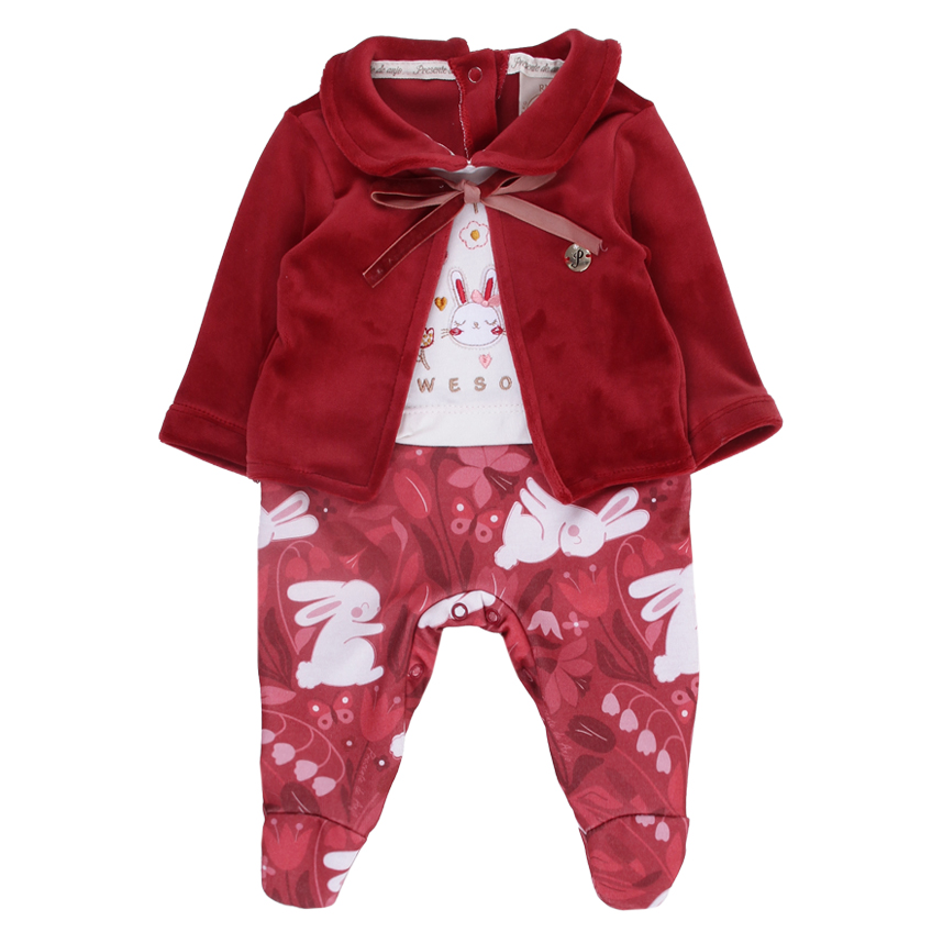 Macacão Longo Bebê Presente de Anjo Bordado Coelho