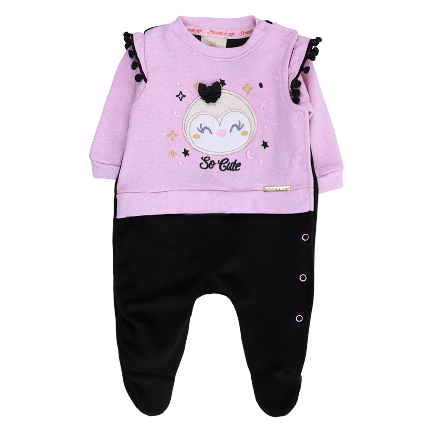 Macacão Longo Bebê Presente de Anjo Bordado Pinguim