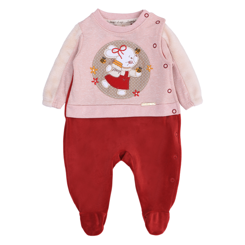 Macacão Longo Bebê Presente de Anjo Bordado Coelho