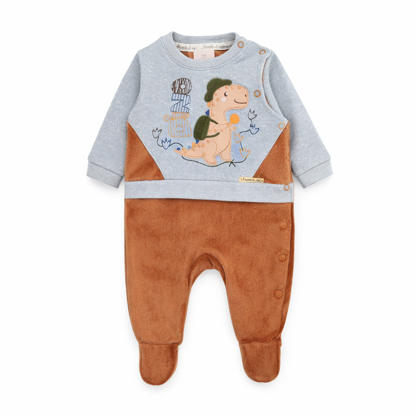 Macacão Longo Bebê Presente de Anjo Bordado Dinossauro