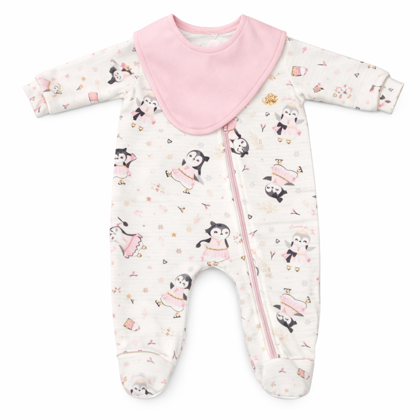 Macacão Longo Bebê Presente de Anjo Pinguim Com Bandana