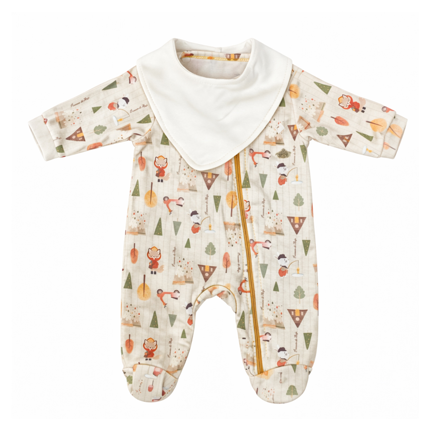 Macacão Longo Bebê Presente de Anjo Raposa Com Bandana