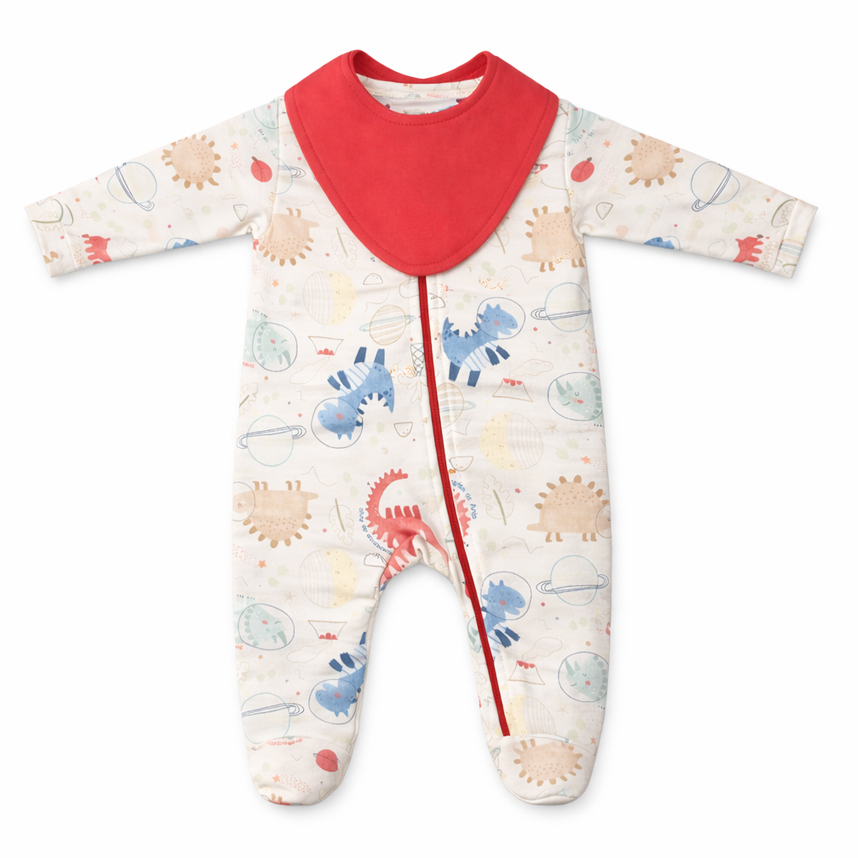 Macacão Longo Bebê Presente de Anjo Dino Com Bandana