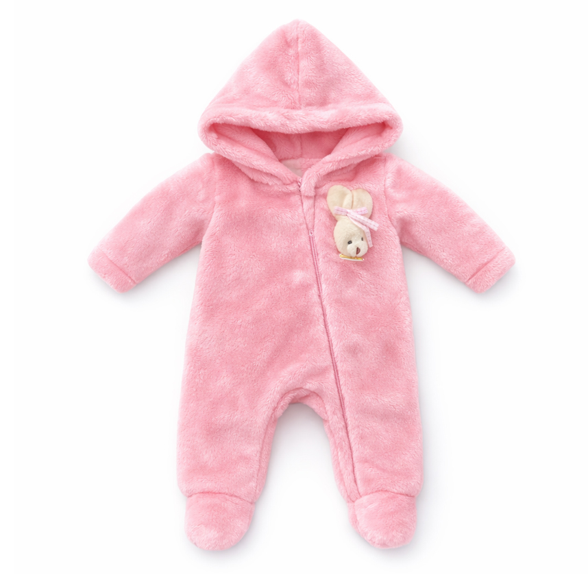 Macacão Longo Bebê Presente de Anjo Pelúcia Capuz Ursa