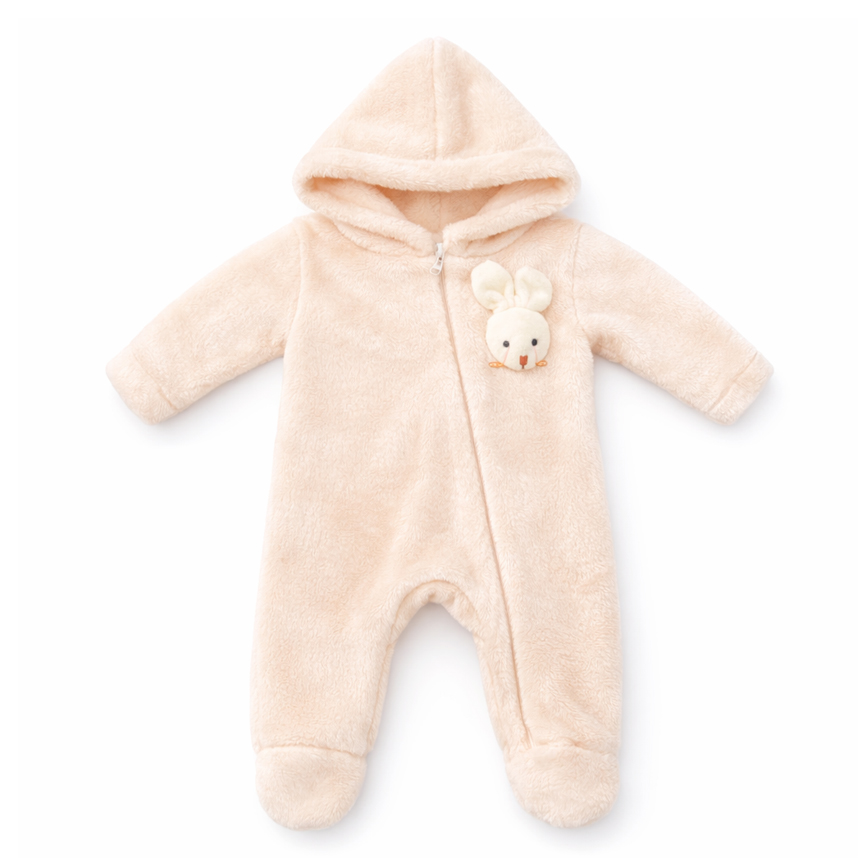 Macacão Longo Bebê Presente de Anjo Pelúcia Capuz Coelho