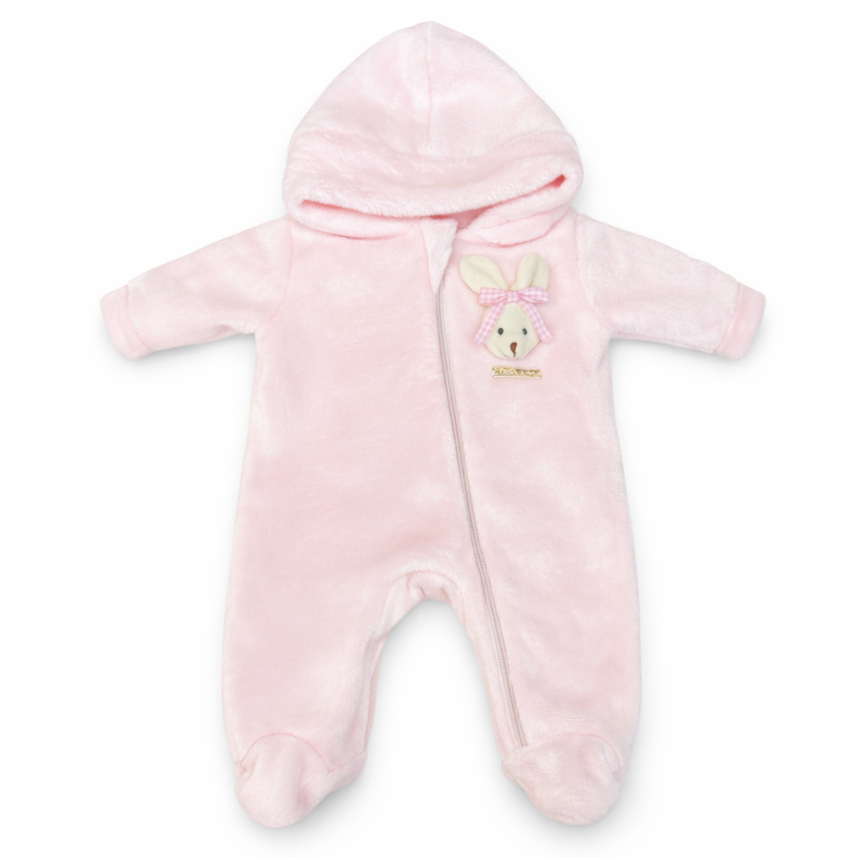 Macacão Longo Bebê Presente de Anjo Pelúcia Capuz Coelha