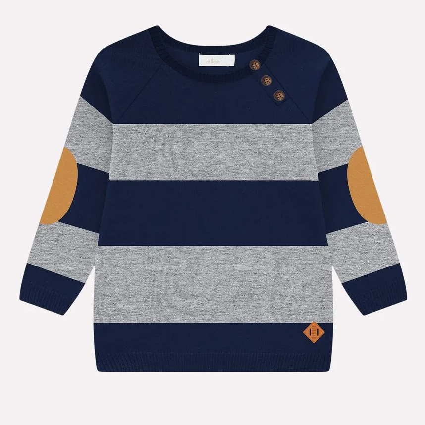 Blusão Infantil Milon Listra Detalhe Tricô Com Botões Blusão Infantil Milon Listra Detalhe Tricô Com Botões