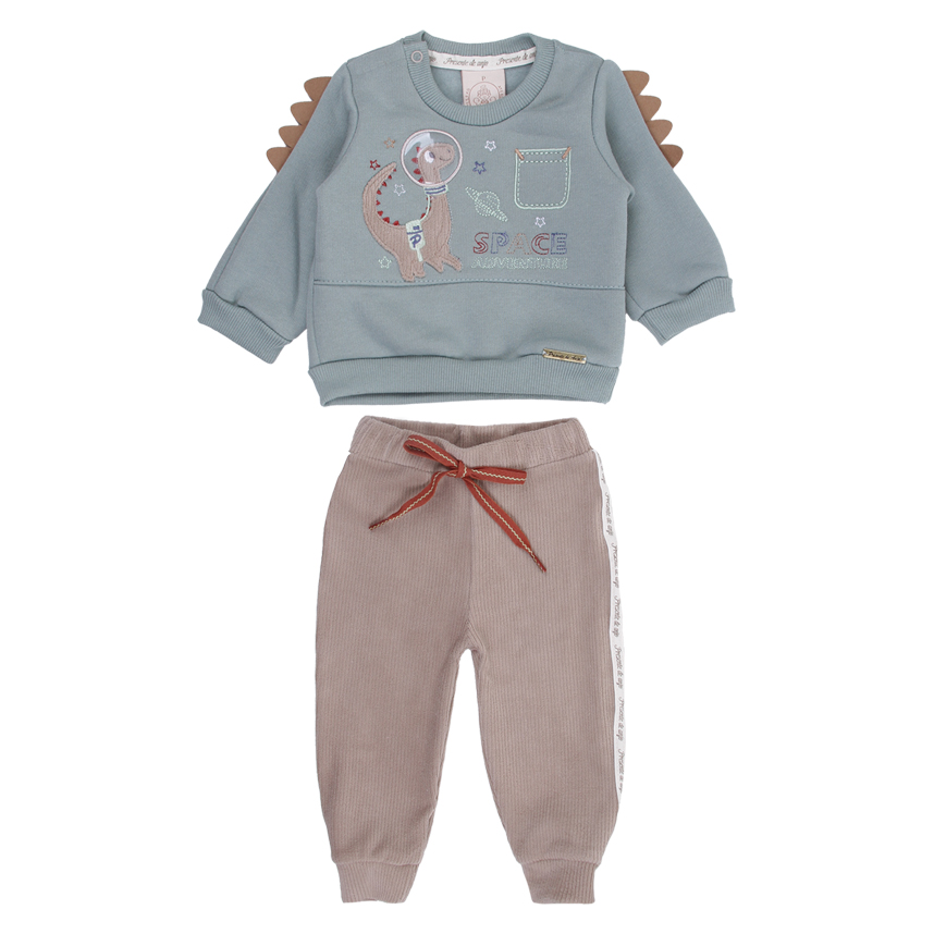 Conjunto Bebê Presente De Anjo Blusa Bordado Dinossauro E Calça