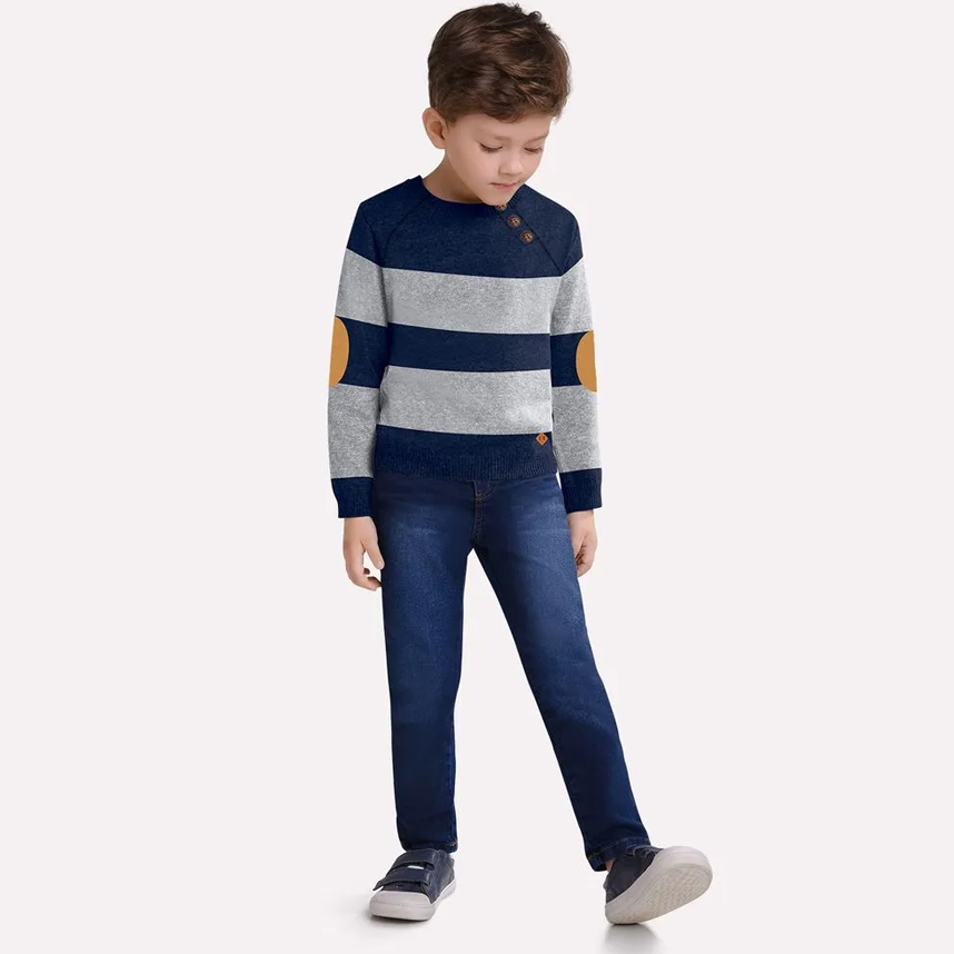 Blusão Infantil  Milon Listra Detalhe Tricô Com Botões