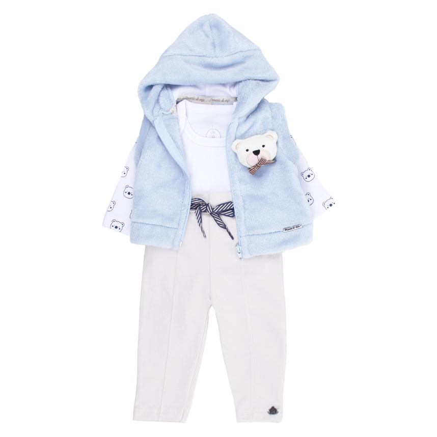 Conjunto Bebê Presente De Anjo Aplique Urso 3 Peças