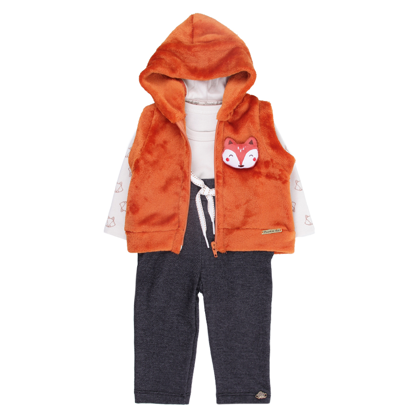 Conjunto Bebê Presente De Anjo Aplique Raposa 3 Peças
