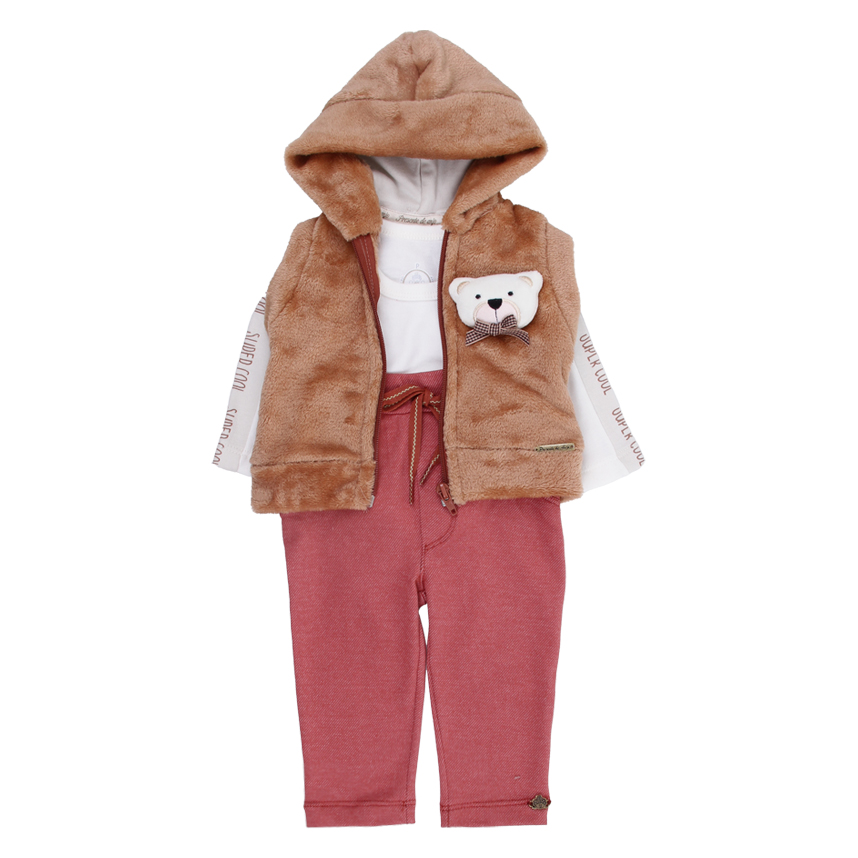 Conjunto Bebê Presente De Anjo Aplique Urso 3 Peças