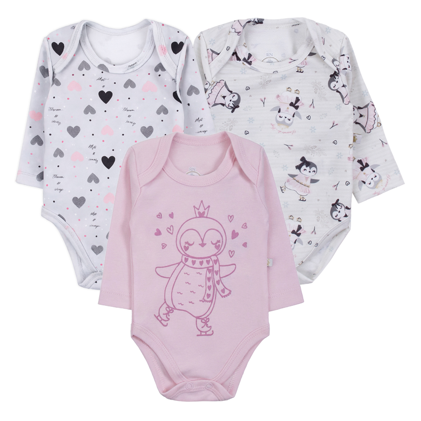 Kit Body Bebê Presente de Anjo Estampa Pinguim 3 Peças