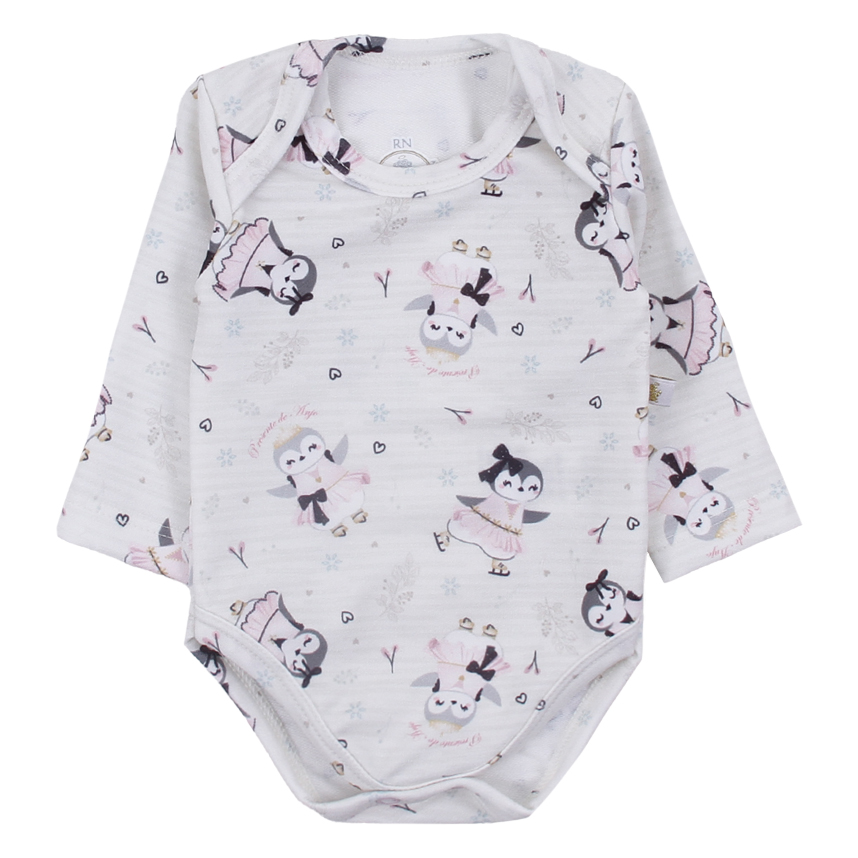 Kit Body Bebê Presente de Anjo Estampa Pinguim 3 Peças