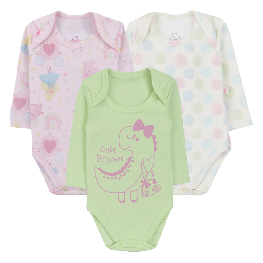 Kit Body Bebê Presente de Anjo Estampa Dinossauro 3 Peças