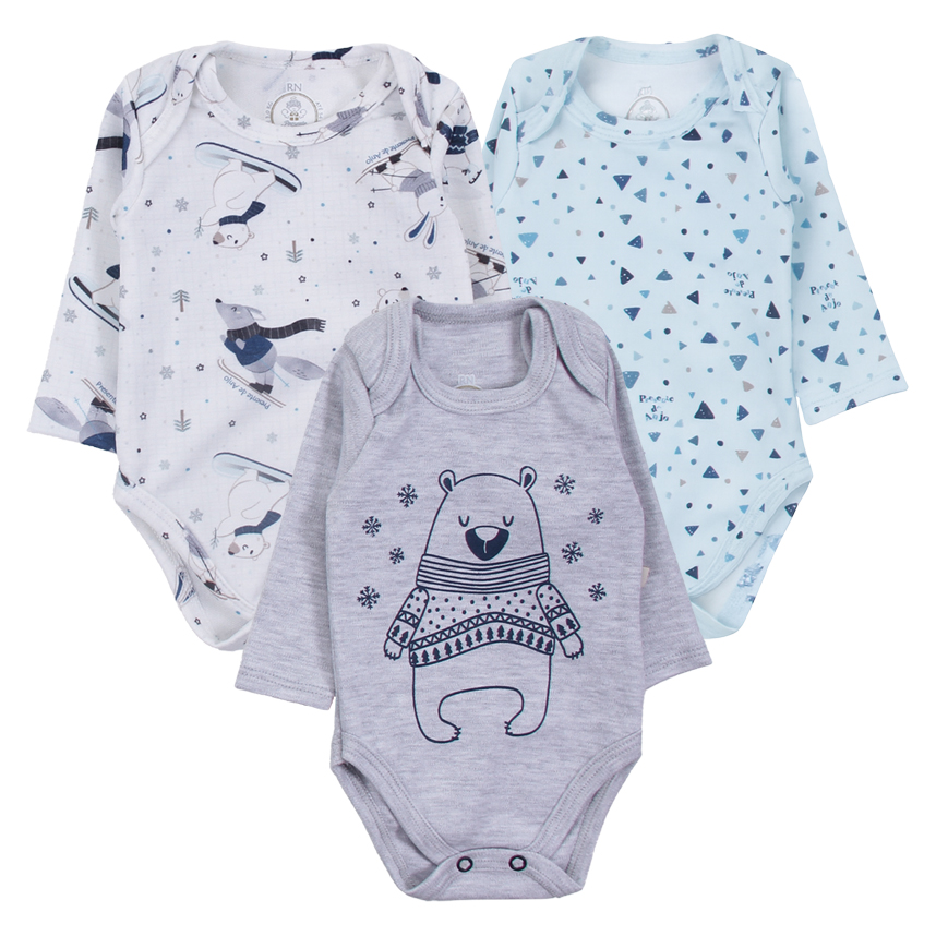 Kit Body Bebê Presente de Anjo Estampa Urso 3 Peças