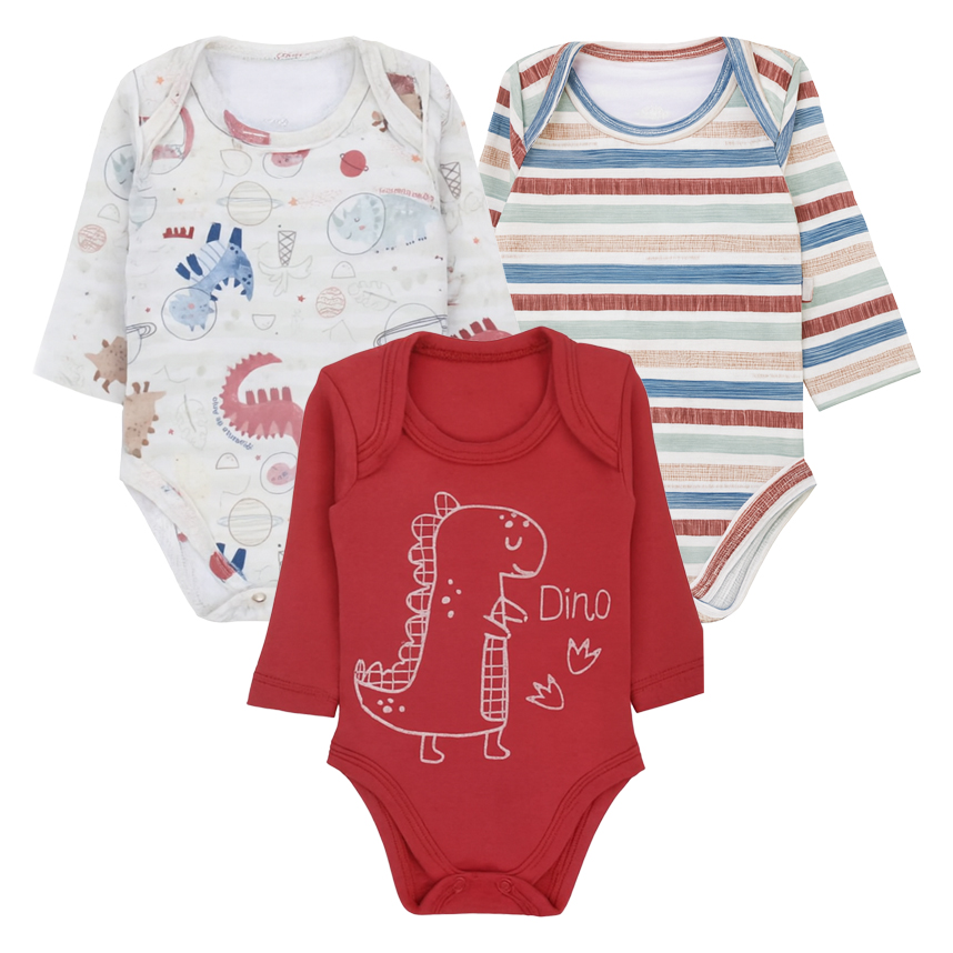 Kit Body Bebê Presente de Anjo Estampa Dinossauro 3 Peças