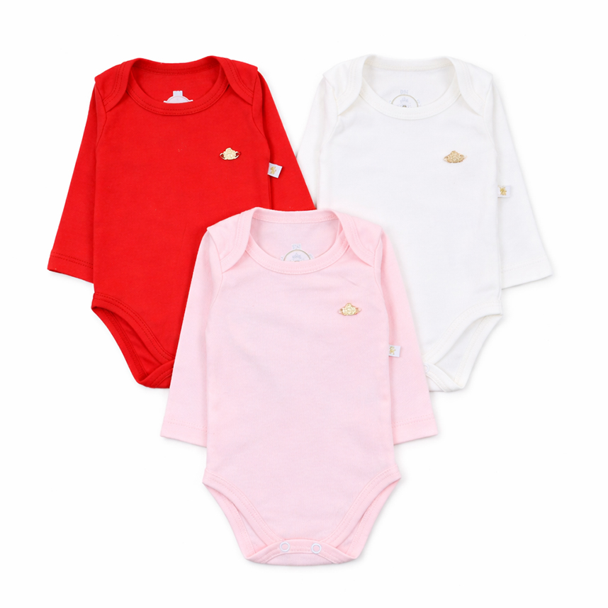 Kit Body Longo Bebê Presente de Anjo Mix Liso 3 Peças