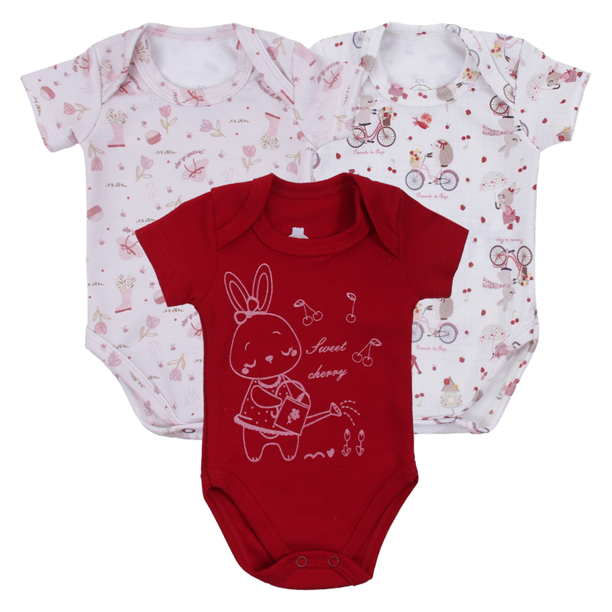 Body Bebê Presente de Anjo Estampa Coelha 3 Peças