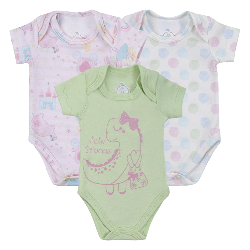 Body Bebê Presente de Anjo Estampa Dinossaura 3 Peças