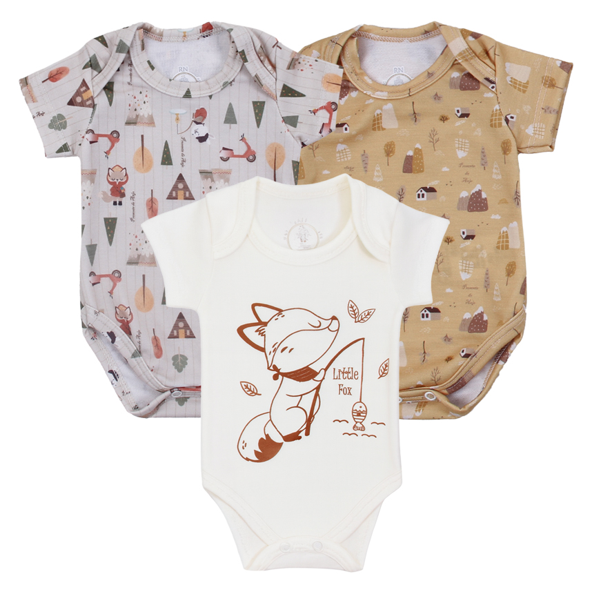 Body Bebê Presente de Anjo Estampa Raposa 3 Peças