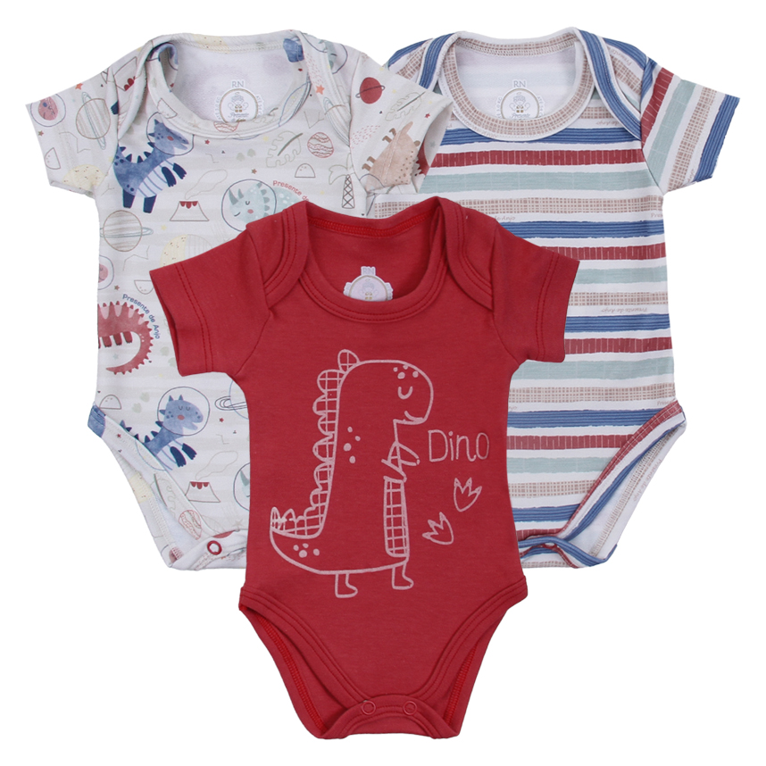 Body Bebê Presente de Anjo Estampa Dinossauro 3 Peças