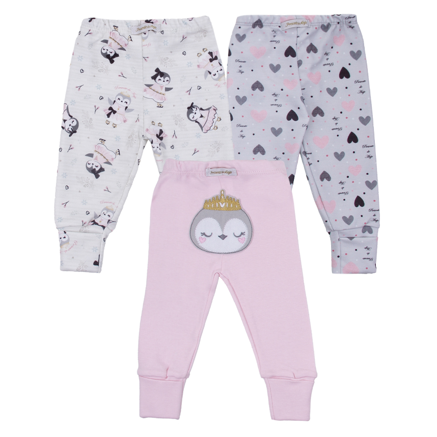 Kit Mijão Bebê Presente de Anjo Estampa Pinguim 3 Peças