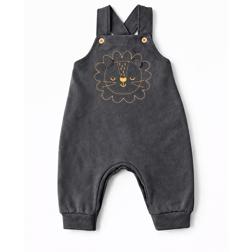 Macacão Bebê Brandili Jardineira Estampa Leão 2 Peças