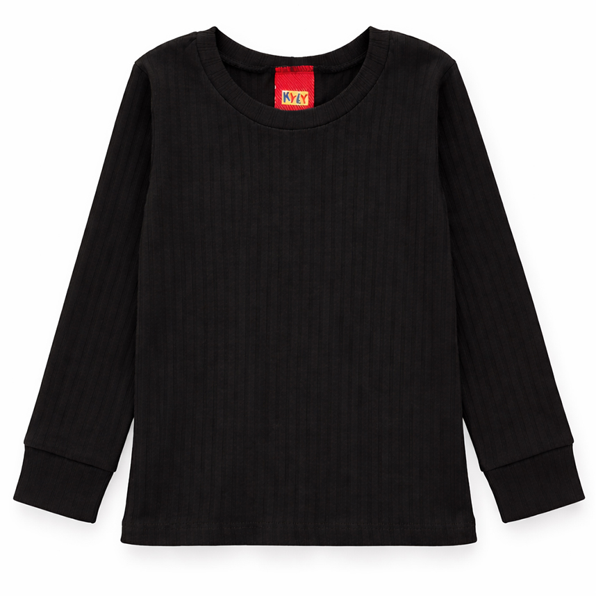 Blusa Juvenil Kyly Manga Longa Ribana Lisa Detalhe No Punho