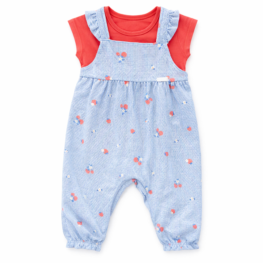 Macacão Bebê Brandili Jardineira Estampa Cereja 2 Peças