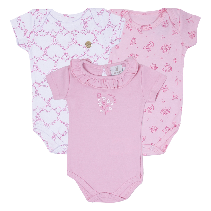 Kit Body Kiko Baby Em Suedine Estampa Coração 3 Peças
