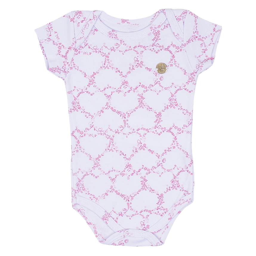 Kit Body Kiko Baby Em Suedine Estampa Coração 3 Peças