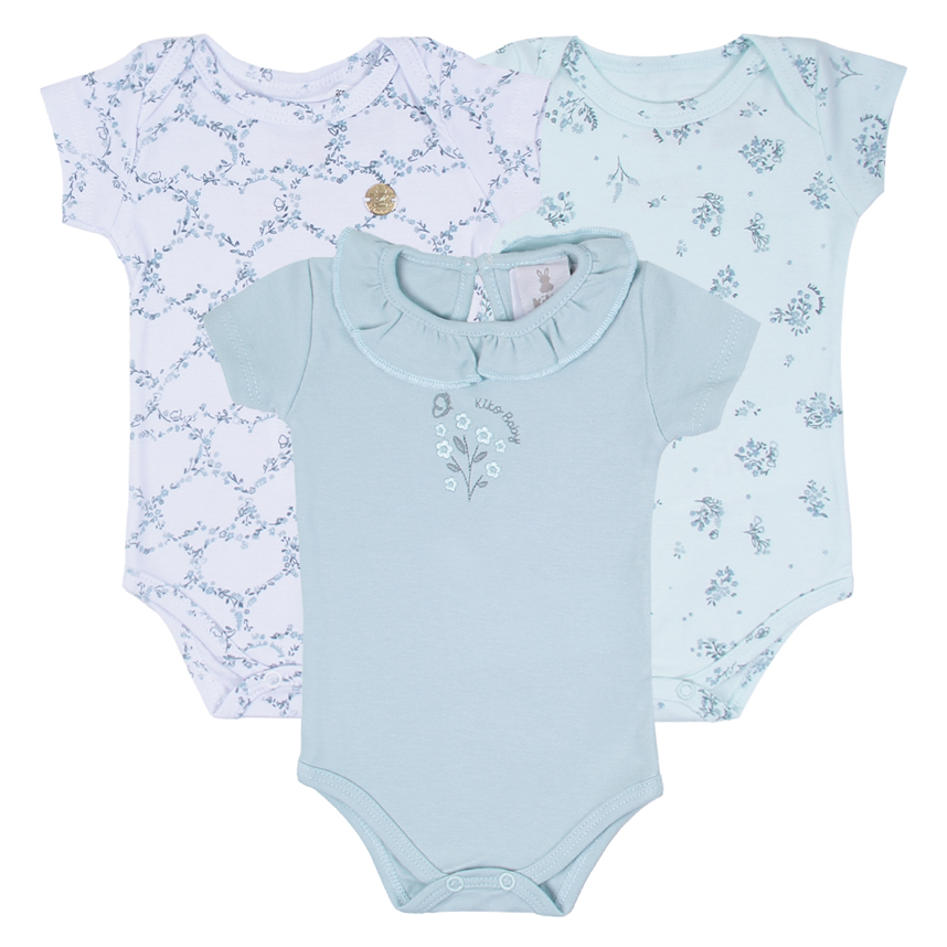 Kit Body Kiko Baby Em Suedine Estampa Coração 3 Peças