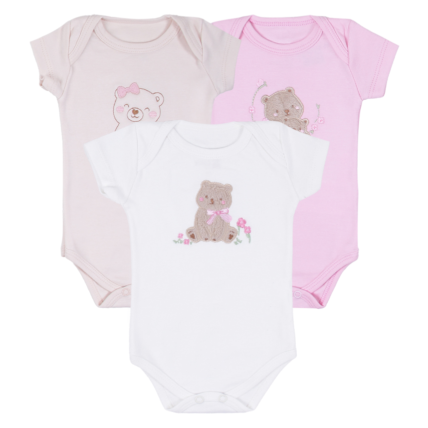 Kit Body Bebê Kiko Baby Regata Bordado Ursa 3 Peças
