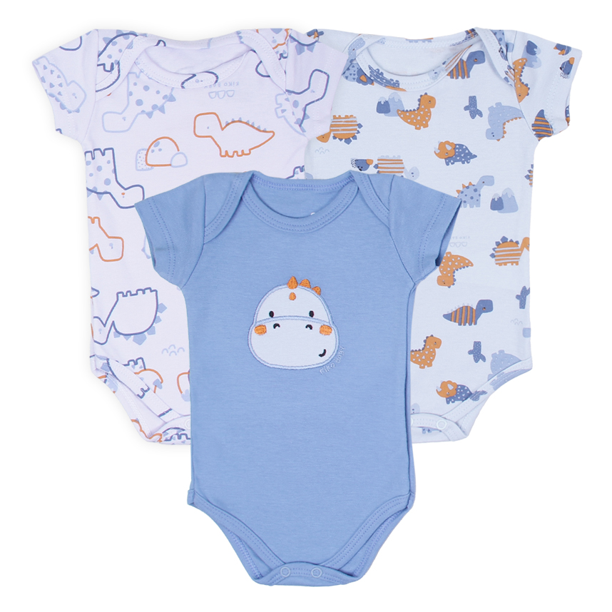 Kit Body Bebê Kiko Baby Manga Curta Dinossauro 3 Peças