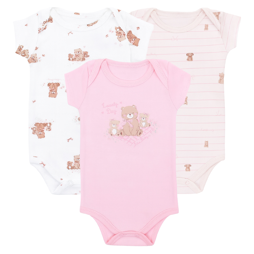 Kit Body Bebê Kiko Baby Manga Curta Estampa Ursinhos 3 Peças