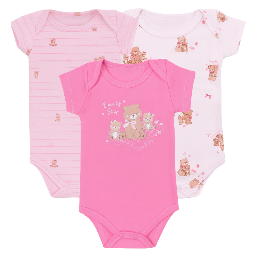 Kit Body Bebê Kiko Baby Manga Curta Estampa Ursinhos 3 Peças