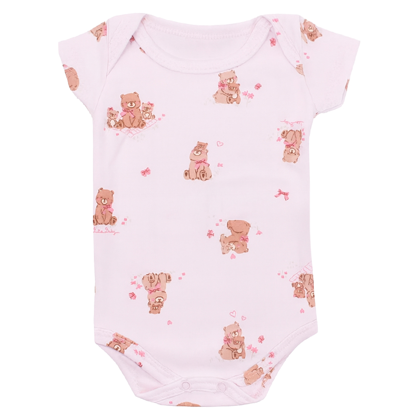 Kit Body Bebê Kiko Baby Manga Curta Estampa Ursinhos 3 Peças