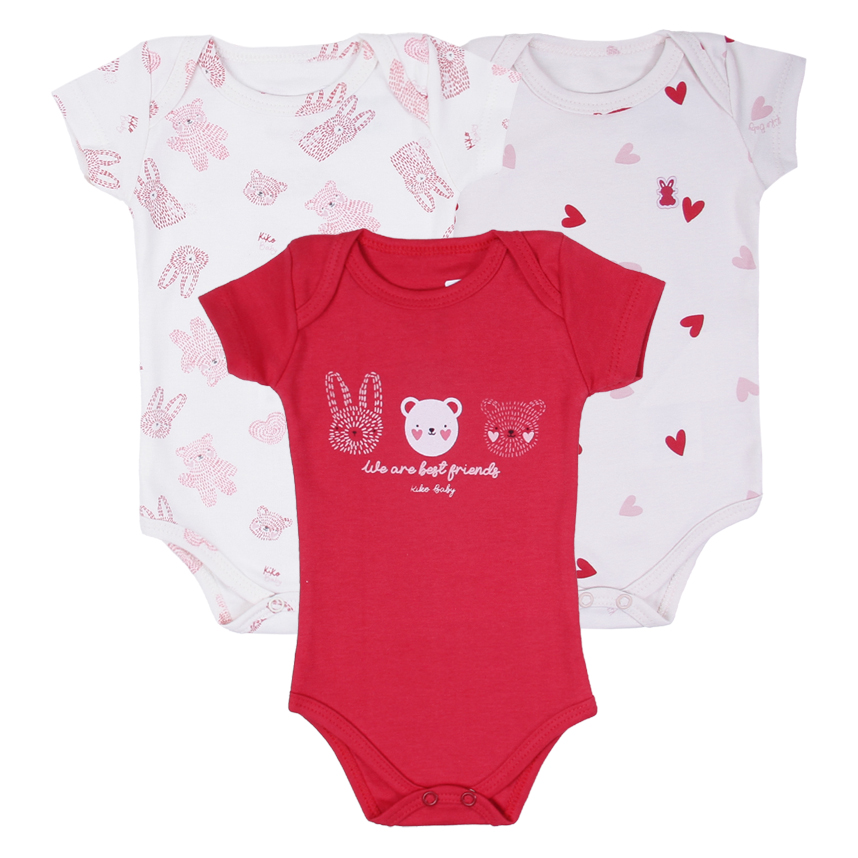 Kit Body Bebê Kiko Baby Manga Curta Estampa Bichos 3 Peças