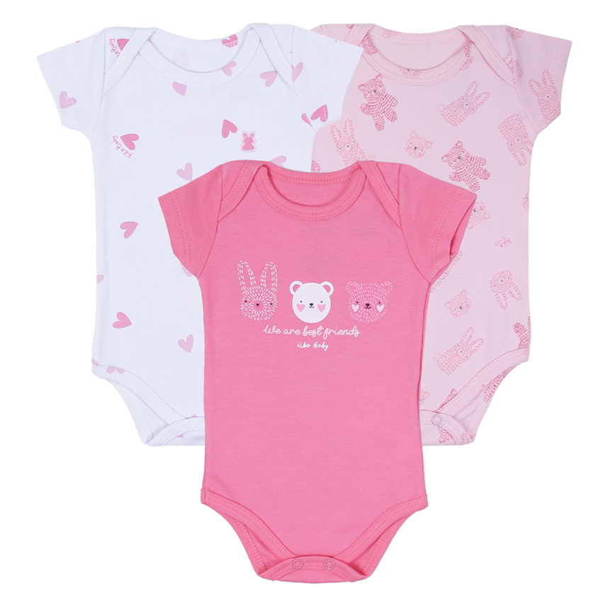 Kit Body Bebê Kiko Baby Manga Curta Estampa Bichos 3 Peças
