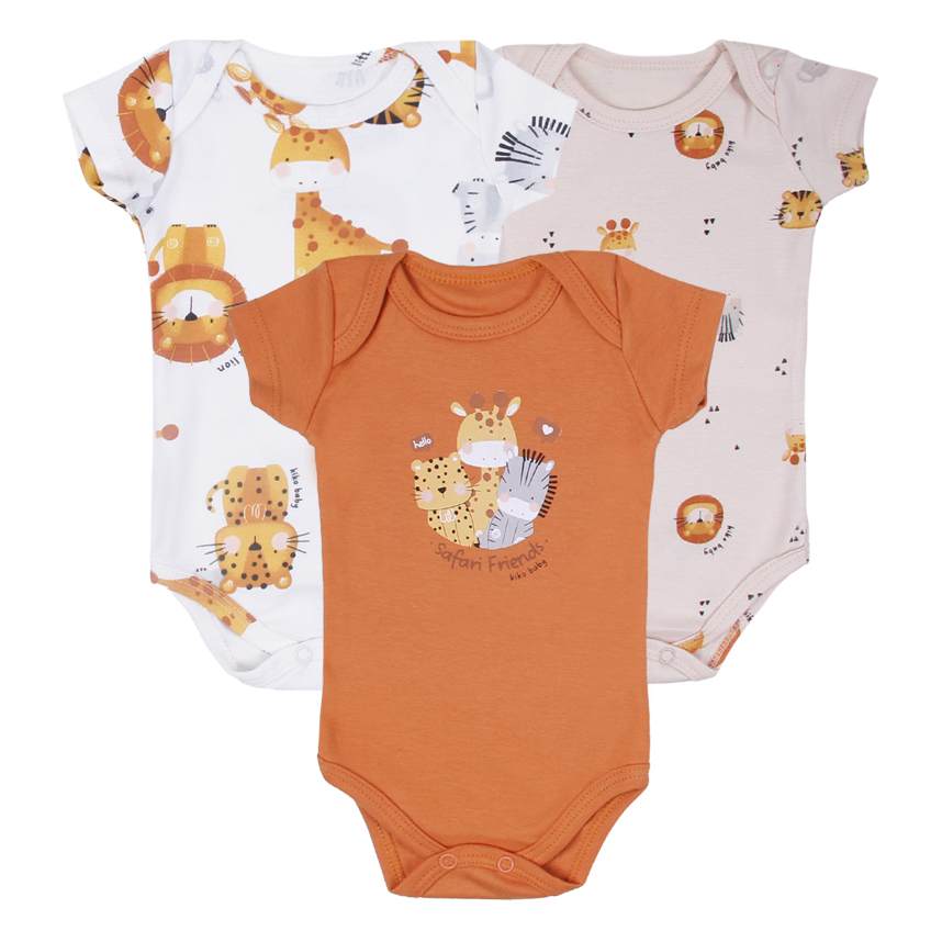 Kit Body Bebê Kiko Baby Manga Curta Safari 3 Peças