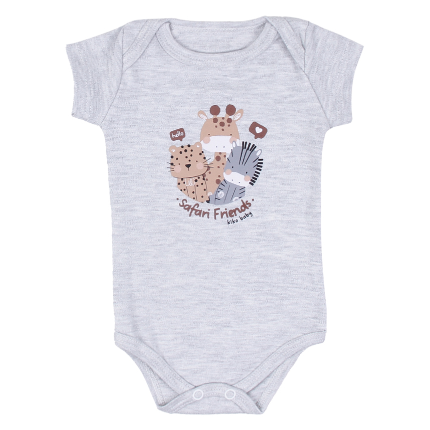 Kit Body Bebê Kiko Baby Manga Curta Amigos Safari 3 Peças